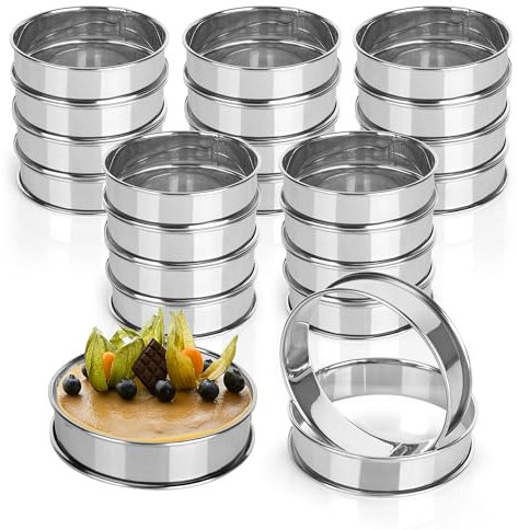 Aramanara 20 Pcs 10 cm Crumpet Rings, Non Stick Cooking Rings, Stainless Steel English Muffin Ring, Double Rolled Tart Ring for Baking Cookie Pancake Muffin Egg Kitchen