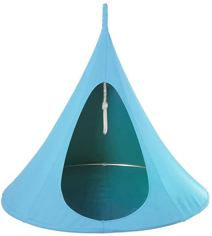 Sedia sospesa a farfalla altalena per uso esterno e interno, doppia tenda sospesa per amaca da cortile 110 x 100 cm (bianco/blu)