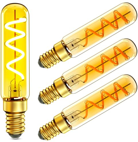 Hcnew E14 bombilla LED blanco cálido T20 3W regulable Edison bombilla vintage, 2200K filamento bombillas 30W bombillas, ideal para la nostalgia y la iluminación retro en el hogar, 4 piezas