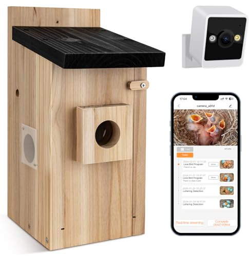 RAINBEAN Bird House with Camera,Nistkasten mit Kamera, 4 Millionen Pixel Outdoor-Vogelhaus-Kamera, Echtzeitbeobachtung des Nestbaus und der Brut von Vögeln, AI-Erkennung des Vogelverhaltens, DIY