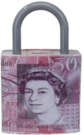 Best House | Metal Money Box | Lock Shape | Piggy Bank | Coin Box | Savings Box for Adult Boys Girls as Gift to Save Birthday Money, Holiday and Christmas Fund - H 25cm x W 16cm x L 6cm (Large)