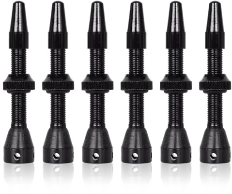 6 Piezas Fouriers Tubeless Válvula, Juego de Válvulas Tubeless, Negro Válvulas de Bicicleta Universales con Tapa de válvula, 44 mm para Llantas de Bicicleta de Carretera.
