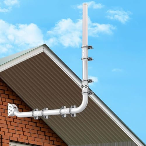 Kit di montaggio per antenna a parete lunga - Supporto per palo a grondaia lungo, completo di gomito a 90°, tubo di prolunga, adattatore di connessione e viti. Perfetto per antenne TV esterne