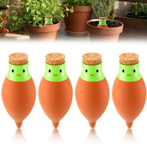 LemonRoad 4 Pcs Ollas Plant Watering Globes Self-Watering Planter Insert Terracotta Watering Spike Pot Clay Planter Irrigation Device for Outdoor Indoor with 2 Week Easy to Refill Plant Lover Gift
