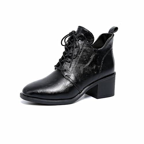 MGGMOKAY Bottes à Lacets Pour Femme Talon épais Élégant et Confortable Bottines,Noir,39