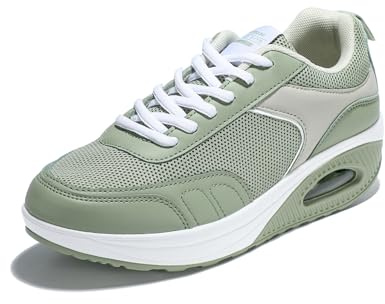 JOMIX Scarpe Basculanti Donna Scarpe Dimagranti Fitness Camminata Passeggio Ginnastica Comode Leggere Zeppa Ergonomica Ammortizzata Antiscivolo Traspirante Chiusura a Lacci SD9133-15 (Verde,38)