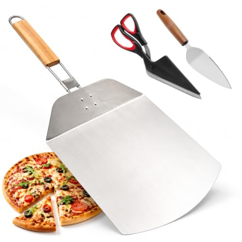 Fernlandia 9 Inch Folding Pizza Peel Set with Scissors and Server
