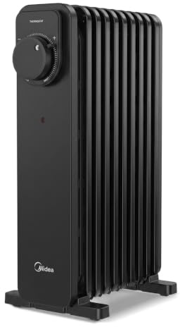 Midea 2000W Oil Radiator, 9‑Fin Heater, Thermostat, 3 Heat Settings | 2000W fast heating, 9 fins, thermostat control, silent use, tip‑over safety, energy‑efficient warmth