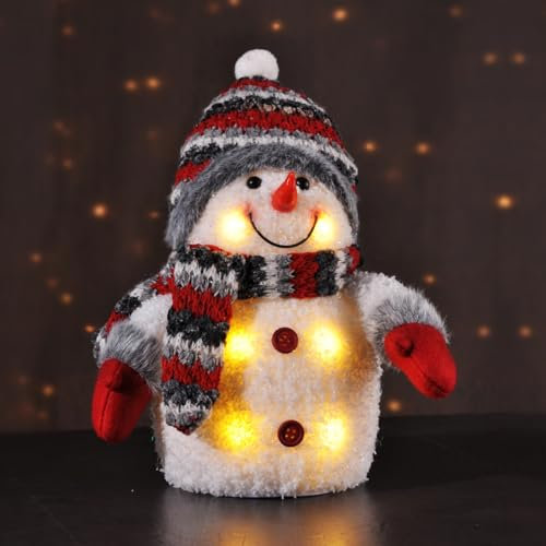 Gravidus leuchtender Schneemann 24 cm mit LED Beleuchtung batteriebetrieben Weihnachtsdeko für Fensterbank Regal und Tisch stimmungsvolle Winterdekoration
