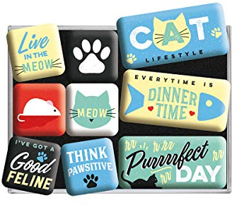 Nostalgic-Art Retro Kühlschrank-Magnete, 9 Stück, Cat Lifestyle – Geschenk-Idee für Katzen-Besitzer, Magnetset für Magnettafel, Vintage Design