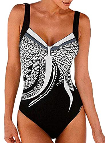Costumi Interi Donna, One Piece Costumi da Bagno Push Up Trikini Imbottito Backless Swimsuit Pin Up Costume Bohemian Beachwear(Bianco, XXL)