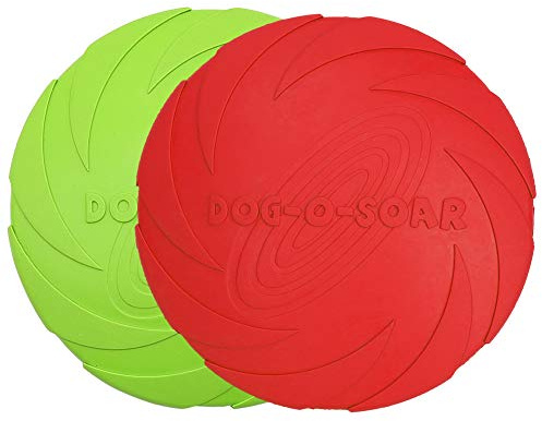 Vivifying Lot de 2 disques Volants pour Chien en Caoutchouc Naturel de 18 cm pour Terre et Eau (Vert + Rouge)