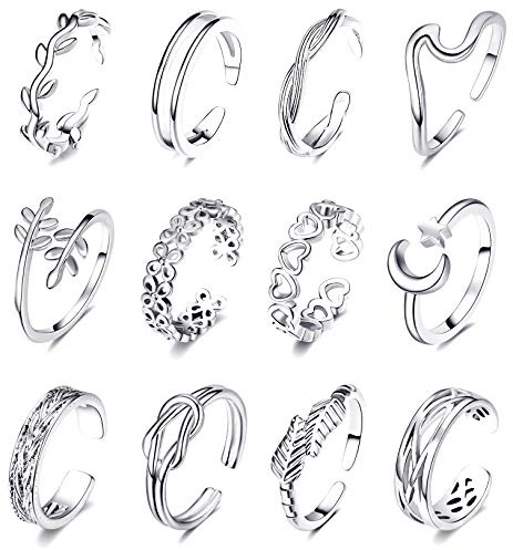 KOHOTA 12PCS 18K Gold Plated Adjustable Toe Rings for women Summer Beach Open Toe Rings Set Flower Arrow Tail Pinky Band Rings Barefoot Foot Jewelry