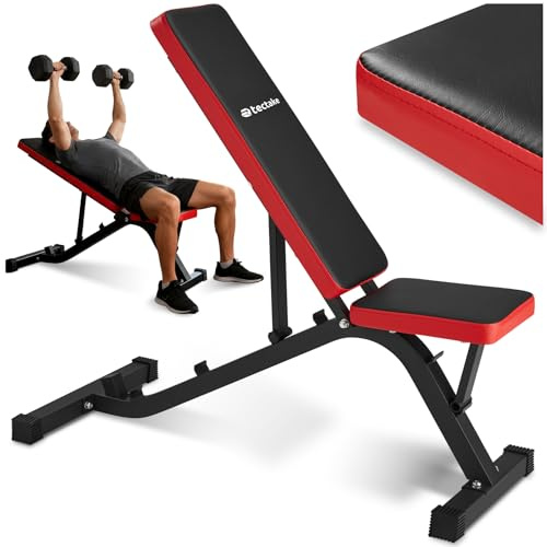 tectake® Banc de musculation polyvalent, 116 x 51 x 122 cm, Banc musculation, Dossier réglable sur 4 niveaux, Assise réglable sur 2 niveaux, Sport Maison, Salle de sport, Fitness, Haltères, Abdominaux