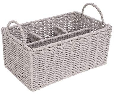 HERSIG - Pongotodo Organizador Trenzado | Cesta Almacenaje con Separadores y Asas - 29,5 x 16,5 x 19 cm - Color Gris