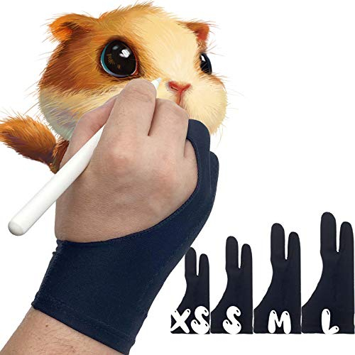 AKX Künstlerhandschuh, Palm Rejection Zeichenhandschuh für Grafiktablet, iPad – Smudge-Guard, 2-Finger, gut für linke und rechte Hand (schwarz, mittel, 2 Stück)