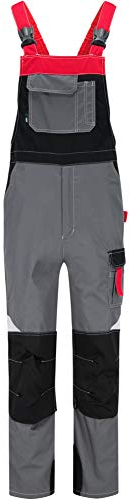 BWOLF Techno Latzhose Herren Arbeitshose Schutz-Latzhose Herren/Damen mit Reflektierenden Elementen in Grau/Rot/Schwarz (M)