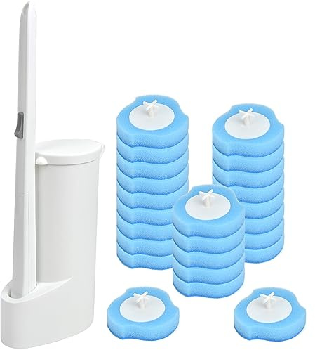 TIMESETL Limpia Inodoro Cepillo 3 en 1 - 24 Recargas de Escobilla de Baño + Base - Escobilla WC Con Discos de 360 Grados Para Baño