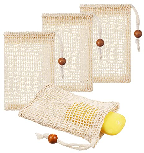 AKlamater 4 Stück Seifensäckchen Bio aus 100% Baumwolle, Baumwolle Seifenbeutel für Haarseife, Seifenbeutel Set Seife Mesh Tasche für festes Duschgel