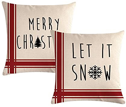 Set mit 2 roten Weihnachts-Kissenbezügen Let It Snow Kissenhüllen Farmhouse Merry Christmas Winter Holiday Decor Kissenbezüge 45,7 x 45,7 cm für Zuhause Couch Terrasse
