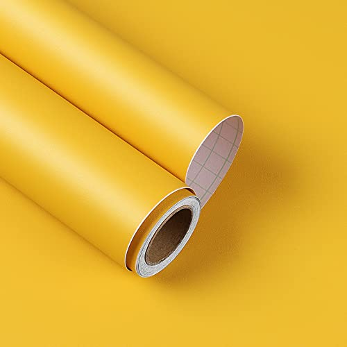 YENHOME Yellow Peel and Stick Wallpaper Contact Paper for Countertops for Kitchen cabinets Stick on Wall Mural Solid Color Contact Paper Classroom Vinyl Adhesive Wallpaper for Bedroom 17.7x80 Inch