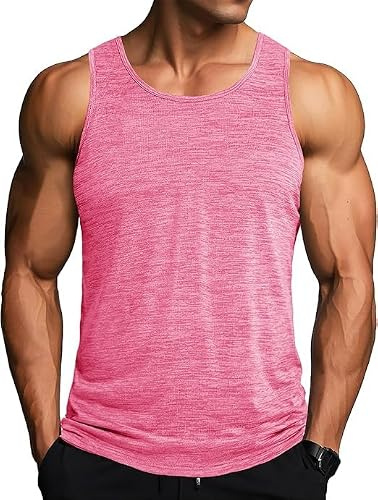 MAGCOMSEN Sleeveless Underwear Vests for Men Outdoor Athletic Sport Top Quick Dry Breathable Sun Protection Summer T-Shirt Pink
