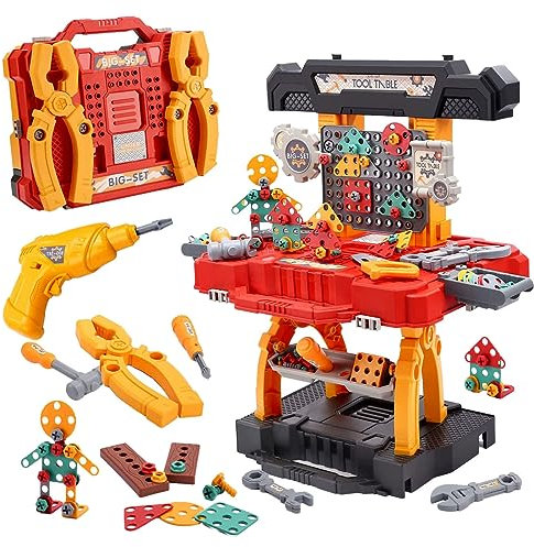 Sobebear Kids Work Bench Kit, Drill Tool Box Pretend Play Electric Set Safe & Portable Top Construction DIY Educational & Fun Learning Roleplay Game Toys for Boys & Girls Age 3 4 5 6 Years Old