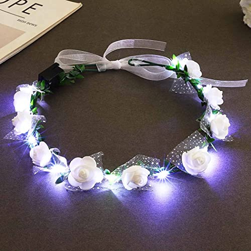 Edary LED Blumenkranz Blume Krone Stirnband Braut Haarschmuck Verstellbarer Haarbänder Floral Girlande Festival Party Hochzeit Kopfschmuck für Damen