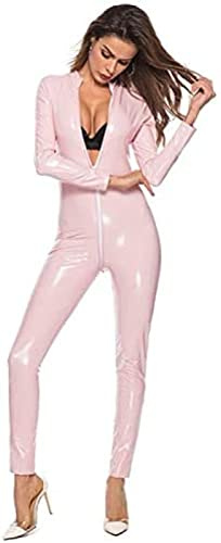 Body De Piel Sintética Para Mujer, Mono Sexy De Piel Con Efecto Mojado, Medias, Catsuit, Mono De Baile En Barra Para Club Nocturno,Rosa,Grande