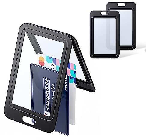 Uniclife 3 Pack ID Badge Holder with Double-Sided Windows Vertical Hard Plastic Case Black Card Protector Pouch for Office School ID Credit Cards Proximity Key Cards Driver’s Licenses and Passes