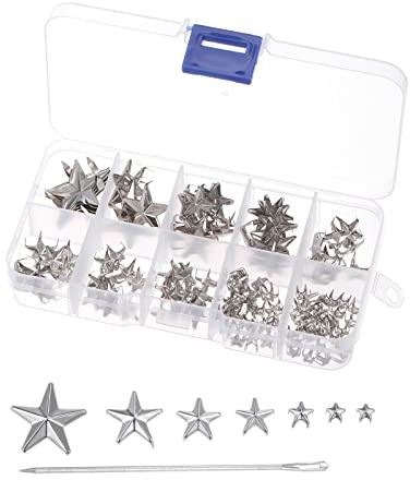 sourcing karta 125 st metall stjärna nitar klo 5-klo silver lera handpressad punk nitar klo pärlor nitar mössa nagelhuvud med stor ögla nålar för pyssel läder kläder väska skor