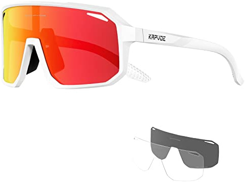 KAPVOE Polarisiert Fahrradbrille Herren Damen Sonnenbrille 3 Wechselgläsern TR90 Sportbrille Radfahren MTB Radbrille Laufen Wandern Golf Baseball Volleyball Tennis Angeln Softball Bergsteigen Grün K62