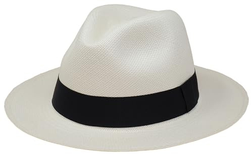 Traditional Foldable/Rollable Genuine Panama Hat - White with Black Band - 64cm