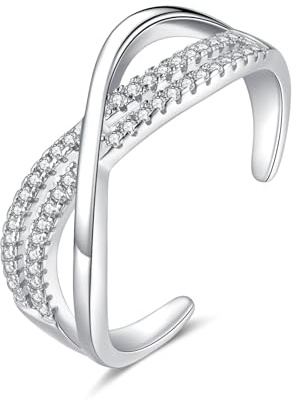 Zolkamery Silver damringar, 925 sterlingsilver tre lager Infinity omlottring med vit zirkon, justerbar minimalistisk fingerringar, stapelbar tumring trendiga stapelbara ringar med presentförpackning