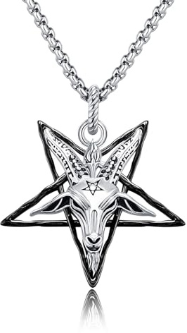 SOESON Sigil of Baphomet Cadena, colgante de cabeza de cabra de Satanás, plata de ley 925, pentagrama, collar colgante de cabra, joyas regalos para hombre y mujer, Sterling Silber, Plata esterlina, No