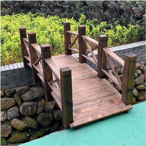QIANMEI Gartenbrücke 1,5 M Lange Holz-Gartenbrücke, Stabil, Klassische Dekorative Bogen-Fußgängerbrücke, Außengehweg Mit Sicherheitsgeländer for Teich, Hinterhof Und Rabatten