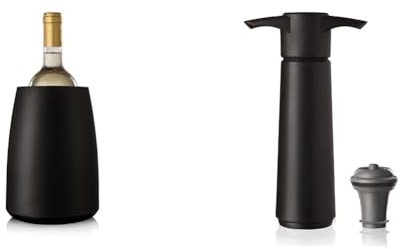 Vacu Vin Rapid Ice Elegant Wine Cooler - Black & Wine Saver - Black | 1 x Vacuum Pump + 1 x Vacuum Stopper