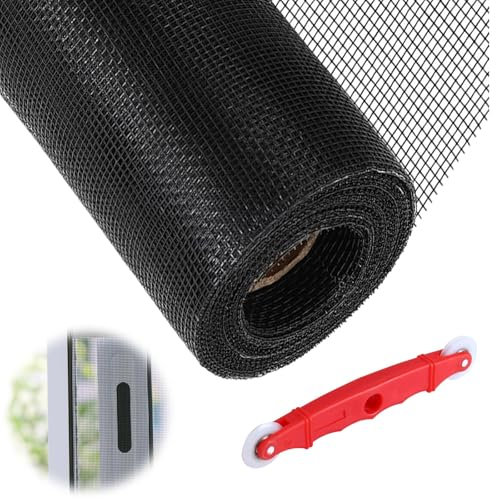 Jisrcha Fliegengitter Fenster, Schwarz Fiberglas Fliegengitter, Fliegengitter Meterware DIY Fliegengitter, Fenster Insektenschutz Dachfenster für Balkontür Wohnzimmer Terrassentür【150cm*300cm】