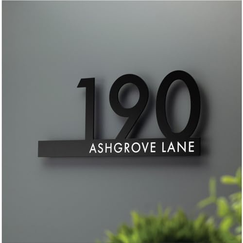 Plaque d'adresse personnalisée et panneau décoratif en bois de roche pour boîte aux lettres (noir, 35 x 16 cm)