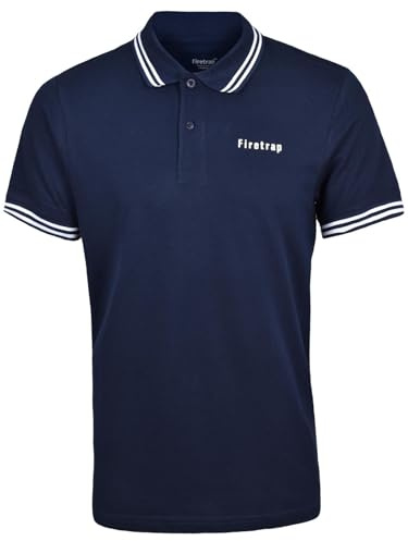 Firetrap Mens Polo Shirt Cotton Polos Tshirt Short Sleeve Summer Ribbed Tipping Collar Tshirts Top Navy L