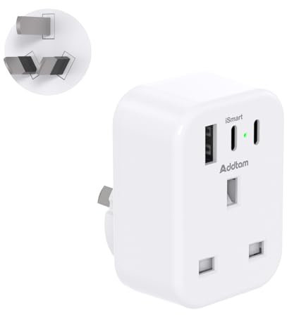 UK to Australia Plug Adapter, Australian China Travel Adapter with 3 USB Ports(2 USB C), 4 in 1 Australian plug adaptor for UK to Chinese New Zealand Fiji Argentina etc (Type I)