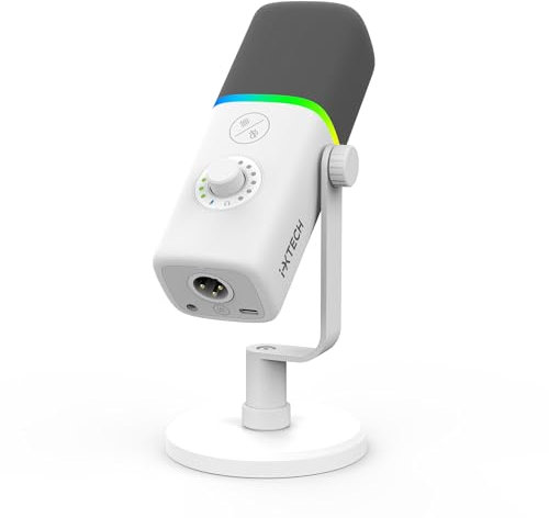 IXTECH Gaming USB Microphone for PC, Noise Cancellation Condenser Mic for Podcasts and Video Streaming with Tripod Stand, Pop Filter, Shock Mount, Gain Control, RGB Lights, Quiet Mute Button (White)