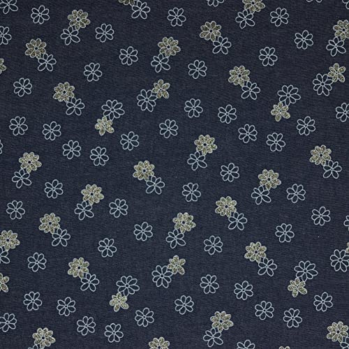 VmG-Store 1 m bomullstyg för sömnad, 100 % bomull, sömnadsmaterial, ingen metervara, barntyg, lapptäcke, gör-det-själv pyssel, quiltning, hantverk (glitter blommor, jeans BC001)