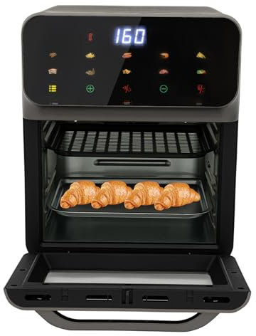 Freidora de aire caliente, 13 L, 1350 W, sin aceite, minihorno de control digital, temperatura máxima de 200 °C, para descongelar, hornear y asar diferentes delicias