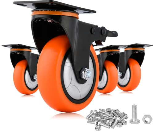 Moogiitools Ruedas Giratorias,Ruedas para Muebles Pesados con 4 Freno,4 Ruedas que No Dejan Marcas de Alta Resistencia - Ruedas Giratorias para Palets Engomadas (100mm-Hasta 800KG)