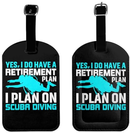 Yes I Do Have A Retirement Plan I Plan On Scuba Diving Luggage Tags for Suitcases PU Leahter Luggage Tag with Privacy Protection Bag Tags Cute Women Men Travel Bag Luggage Accessories