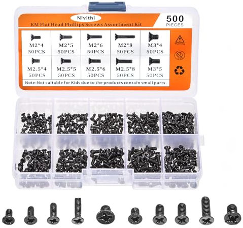 Nivithi 500 STK Kreuzschlitzschrauben Set für Laptop, SSD, HDD - Universal M2, M2.5, M3