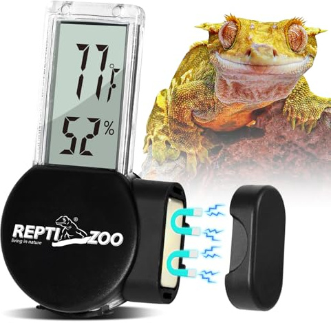 REPTI ZOO Magnetic Reptile Thermometer and Humidity Gauge, Digital LCD Temperature Humidity Monitor, Tank Terrarium Temp and Humidity Meter Accessories for Bearded Dragon, Snake, Hermit Crabs, Gecko