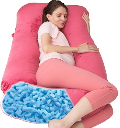 TaiBest Cuscino per gravidanza a forma di U, per tutto il corpo, con fodera rimovibile, per donne maternità, per dormire, supporto per schiena, gambe, pancia, 140 cm, cuscino per gravidanza da donna
