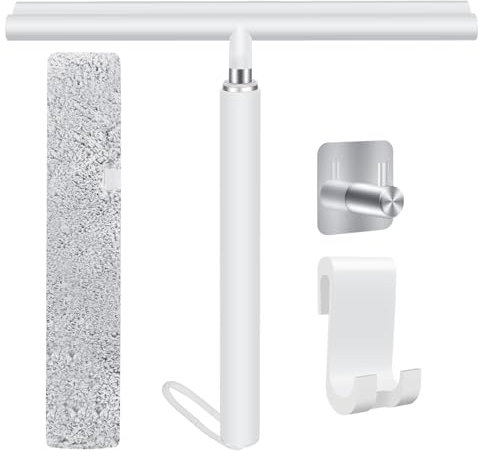 Pavlleen Tergivetro per Doccia, Pulisci Vetri Porte e Finestre Estensibile fino a 120 cm, Tira Acqua da Doccia con Gancio, Tergivetro Doccia Silicone con Anima per Finestre del Bagno (Bianco)